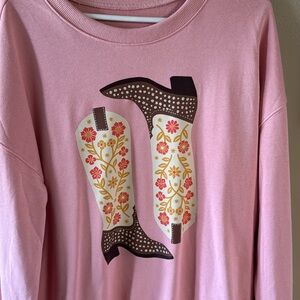 Pink Sweatshirt with Floral Boot Design